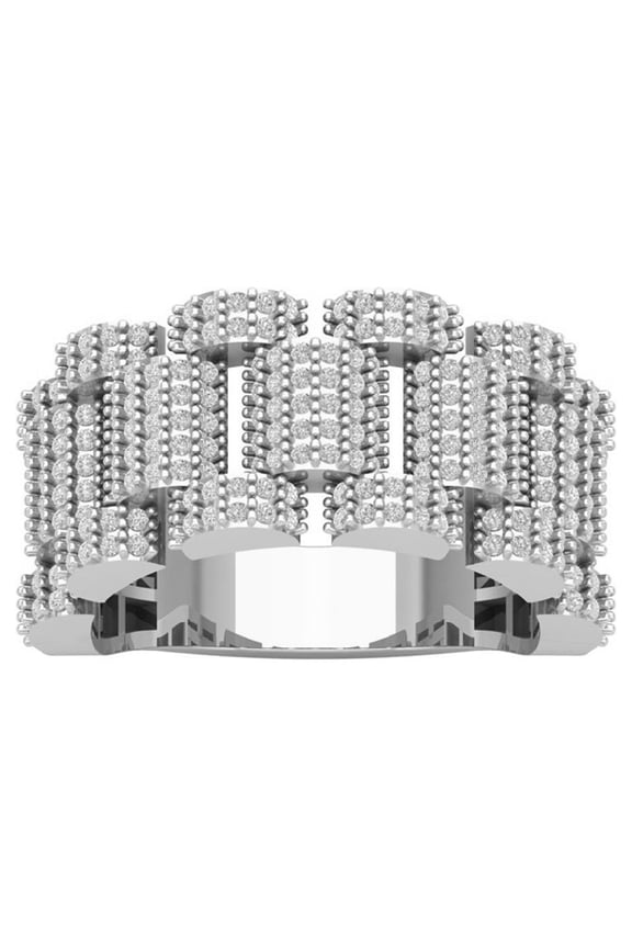14K White Gold Chain Link Mens Diamond Band Ring for Women (1 3/8 cttw, I-J Color, I2-I3 Clarity), Size 5