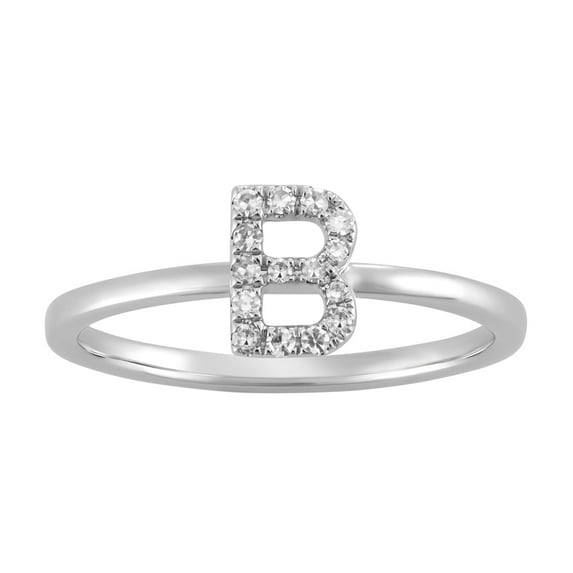 Araiya 14K White Gold Diamond B Initial Band Ring for Women (1/10 cttw, I-J Color, I2-I3 Clarity) Size 9.5