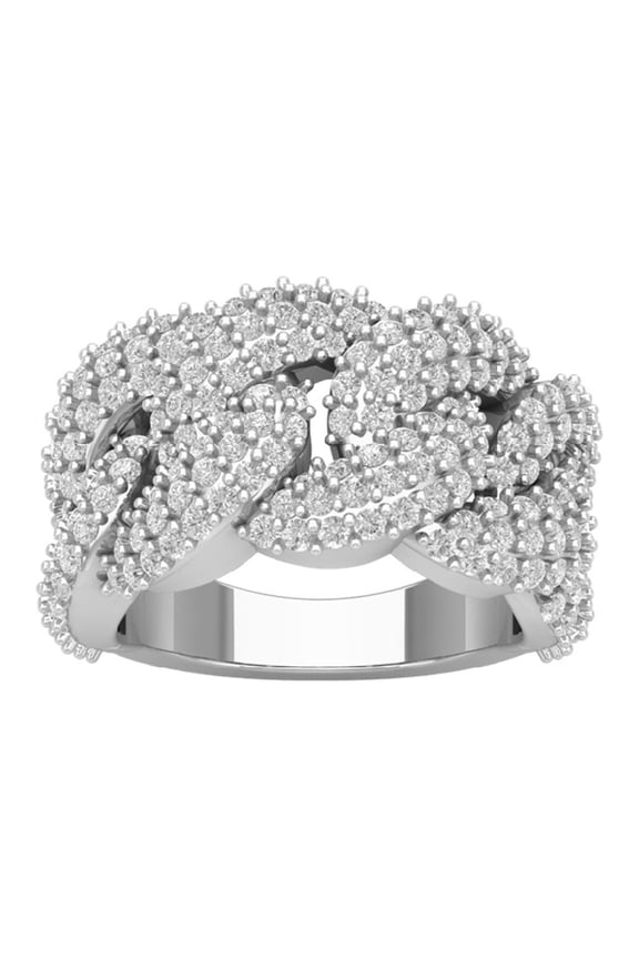 14K White Gold Diamond Chain Link Mens Ring for Women (3 7/8 cttw, I-J Color, I2-I3 Clarity), Size 5