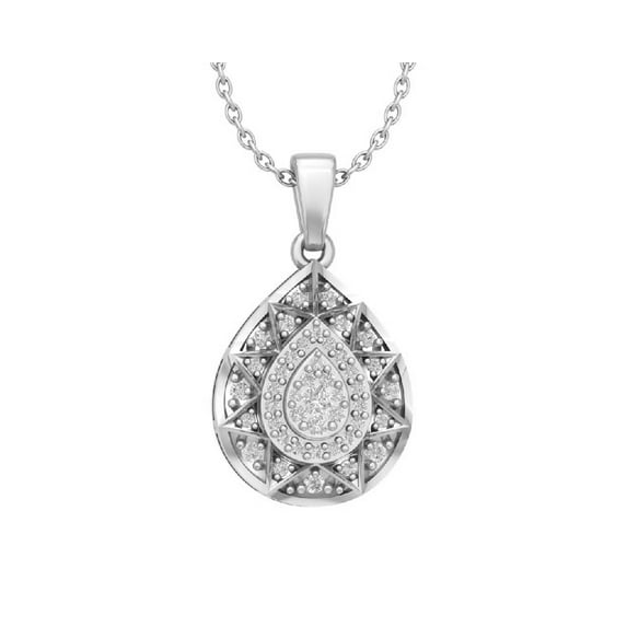Araiya 14K White Gold Diamond Cluster Pear Shape Pendant with Sterling Silver Chain Necklace (1/4 cttw, I-J Color, I2-I3 Clarity), 18"