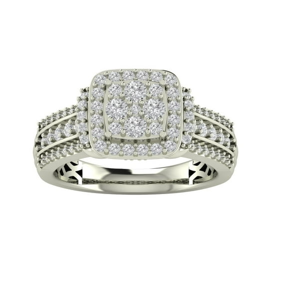 Araiya 14K White Gold Diamond Halo Cluster Ring (1 cttw, I-J Color, I2-I3 Clarity), Size 7.5