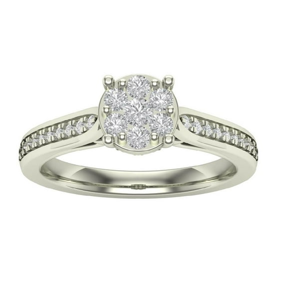Araiya 14K White Gold Diamond Halo Cluster Ring for Women (1/2 cttw, I-J Color, I2-I3 Clarity), Size 10