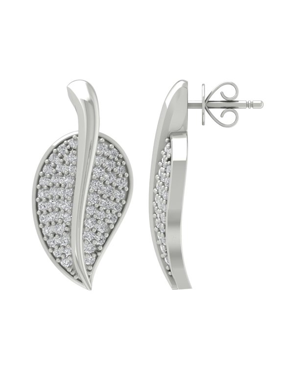 14K White Gold Diamond Leaf Stud Earrings (1/2 cttw, I-J Color, I2-I3 Clarity)