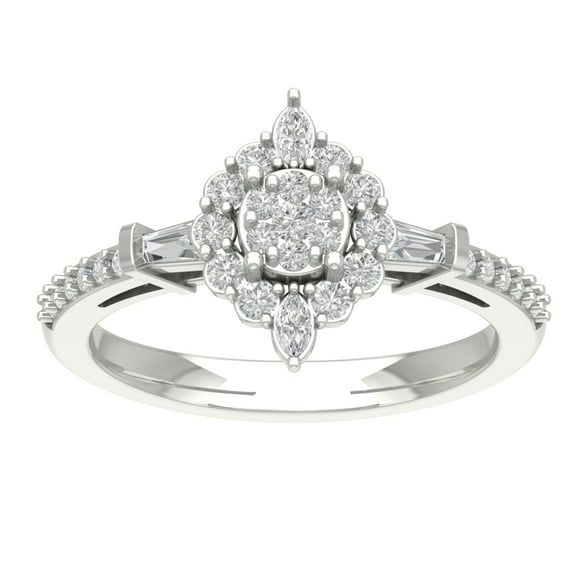 Araiya 14K White Gold Diamond Round and Marquise Diamond Halo Ring (5/8 cttw, I-J Color, I2-I3 Clarity), Size 7