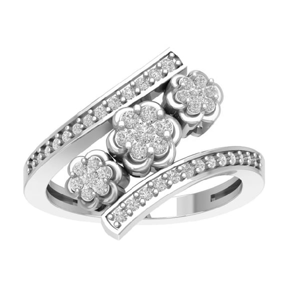 Araiya 14K White Gold Diamond Three Flower Bypass Ring (1/2 cttw, I-J Color, I2-I3 Clarity), Size 8