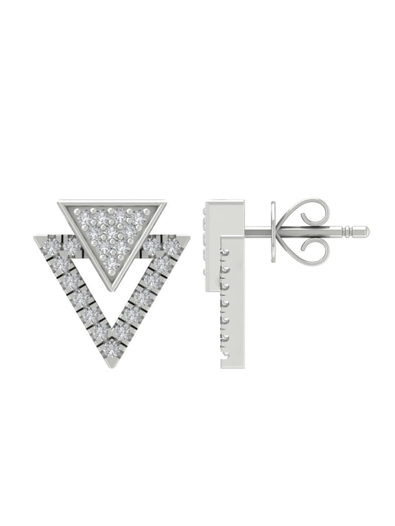 Fine Jewelry 14K White Gold Diamond Triangle Stud Earrings for Women (1/4 cttw, I-J Color, I2-I3 Clarity)