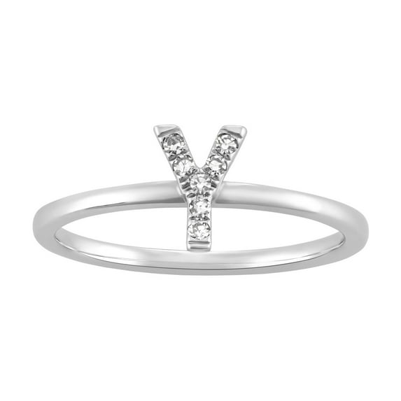 Araiya 14K White Gold Diamond Y Initial Band Ring for Women (1/6 cttw, I-J Color, I2-I3 Clarity) Size 6