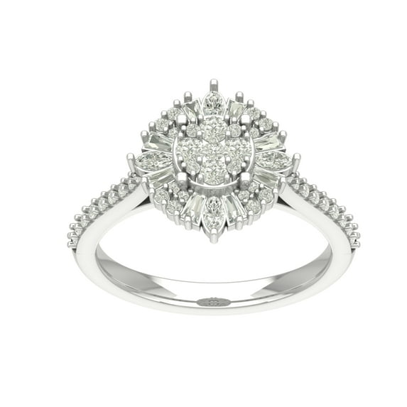 Araiya 14K White Gold Round Baguette and Marquise Diamond Halo Ring (3/4 cttw, I-J Color, I2-I3 Clarity), Size 8