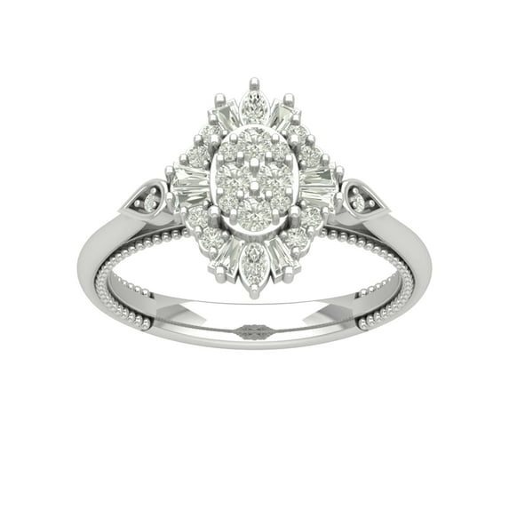 Araiya 14K White Gold Round Baguette and Marquise Diamond Halo Ring (5/8 cttw, I-J Color, I2-I3 Clarity), Size 9