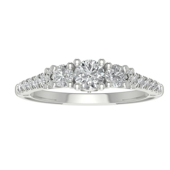 Araiya 14K White Gold Round Diamond 3-Stone Engagement Ring (7/8 cttw, I-J Color, I2-I3 Clarity), Size 10