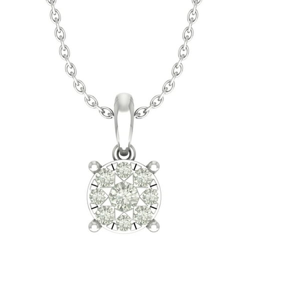 Araiya 14K White Gold Round Diamond Cluster Pendant with Sterling Silver Chain Necklace (1/4 cttw, I-J Color, I2-I3 Clarity), 18"