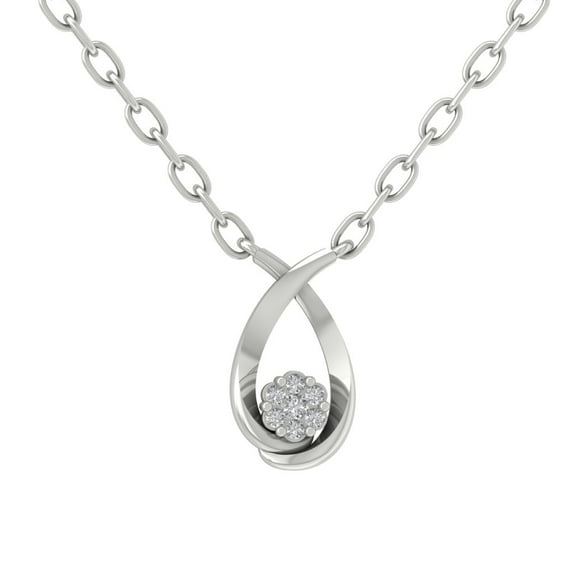 Araiya 14K White Gold Round Diamond Unique Pendant with Sterling Silver Chain Necklace (1/20 cttw, I-J Color, I2-I3 Clarity), 18"