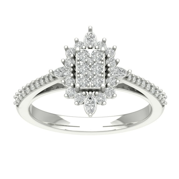 Araiya 14K White Gold Round and Marquise Diamond Halo Pear Shape Ring (5/8 cttw, I-J Color, I2-I3 Clarity), Size 6.5