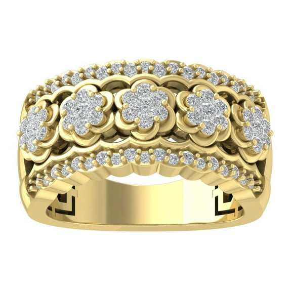 Araiya 14K Yellow Gold Cluster Diamond Half Eternity Flower Band Ring (5/8 cttw, I-J Color, I2-I3 Clarity), Size 5.5