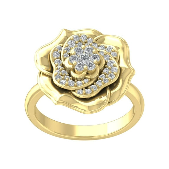Araiya 14K Yellow Gold Cluster Diamond Rose Flower Ring (1/2 cttw, I-J Color, I2-I3 Clarity), Size 8.5