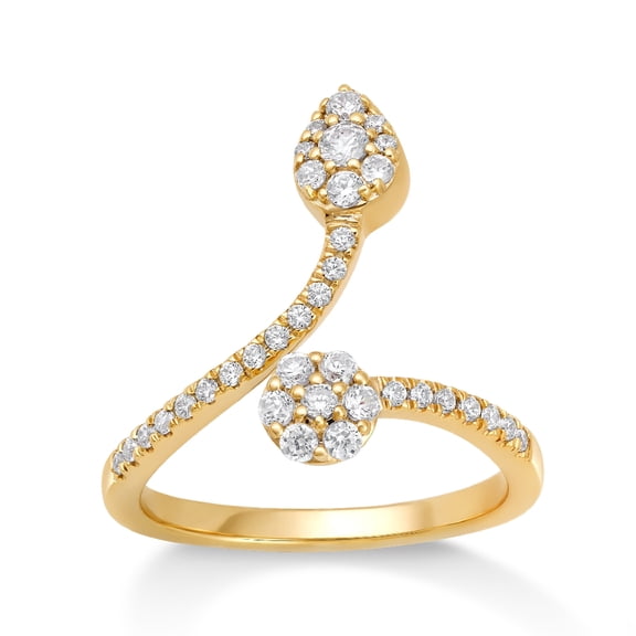 Araiya 14K Yellow Gold Diamond Bypass Ring for Women (1/2 cttw, I-J Color, I2-I3 Clarity), Size 7.5