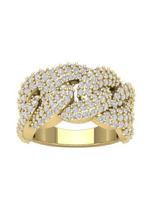 14K Yellow Gold Diamond Chain Link Mens Ring for Women (3 7/8 cttw, I-J Color, I2-I3 Clarity), Size 7.5