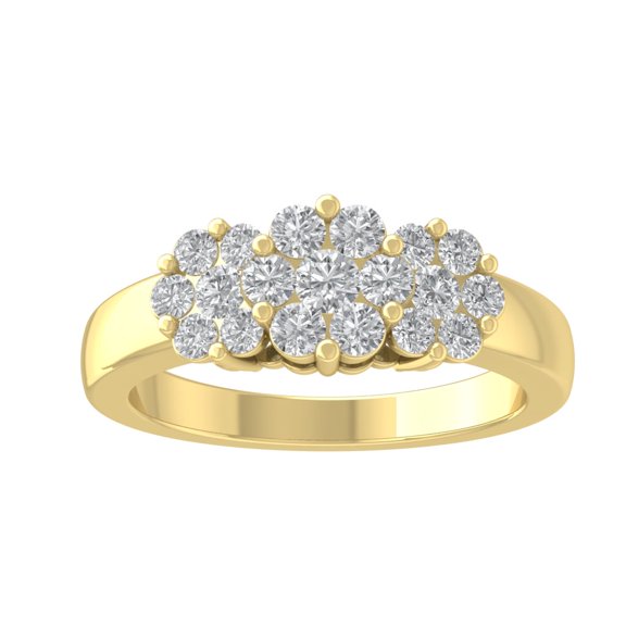 Araiya 14K Yellow Gold Diamond Cluster Band Ring (1 cttw, I-J Color, I2-I3 Clarity), Size 9
