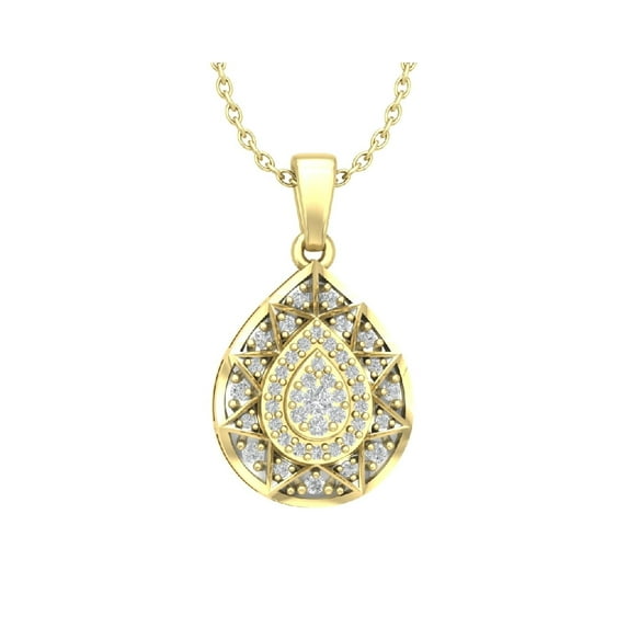 Araiya 14K Yellow Gold Diamond Cluster Pear Shape Pendant with Gold Plated Silver Chain Necklace (1/4 cttw, I-J Color, I2-I3 Clarity), 18"