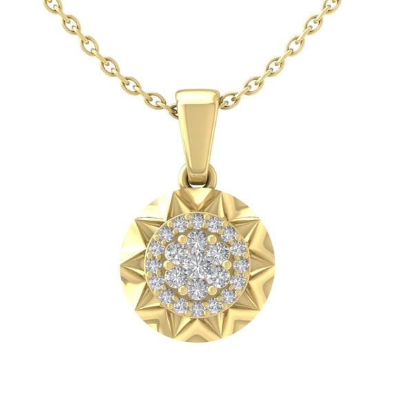 Araiya 14K Yellow Gold Diamond Cluster Pendant with Gold Plated Silver Chain Necklace (1/6 cttw, I-J Color, I2-I3 Clarity), 18"