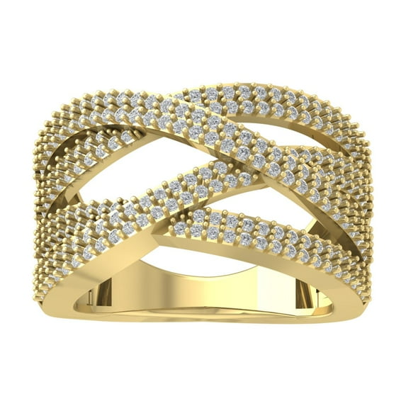 Araiya 14K Yellow Gold Diamond Criss Cross Band Ring (7/8 cttw, I-J Color, I2-I3 Clarity), Size 10