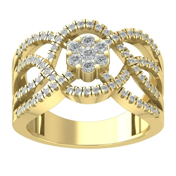 Araiya 14K Yellow Gold Diamond Criss Cross Band Ring for Women (3/4 cttw, I-J Color, I2-I3 Clarity), Size 10