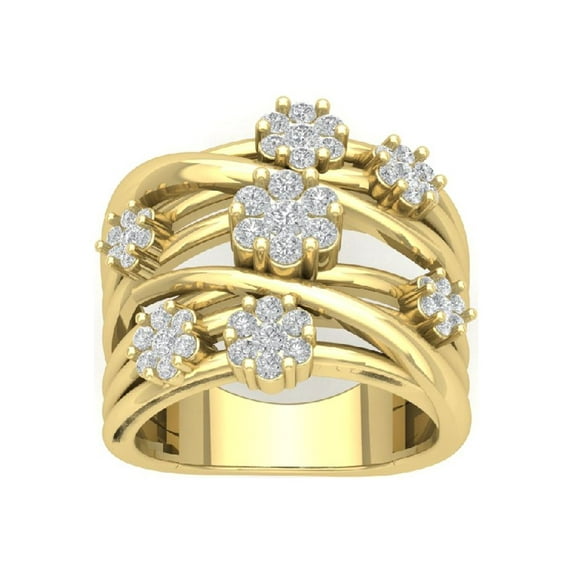 Araiya 14K Yellow Gold Diamond Criss Cross Flower Ring for Women (1 cttw, I-J Color, I2-I3 Clarity), Size 8