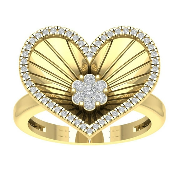 Araiya 14K Yellow Gold Diamond Flower Heart Ring (1/3 cttw, I-J Color, I2-I3 Clarity), Size 8.5