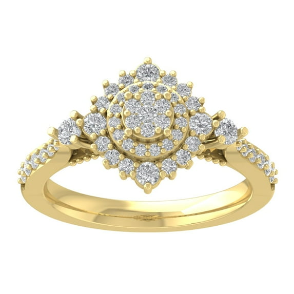 Araiya 14K Yellow Gold Diamond Halo Cluster Ring (3/4 cttw, I-J Color, I2-I3 Clarity), Size 8.5