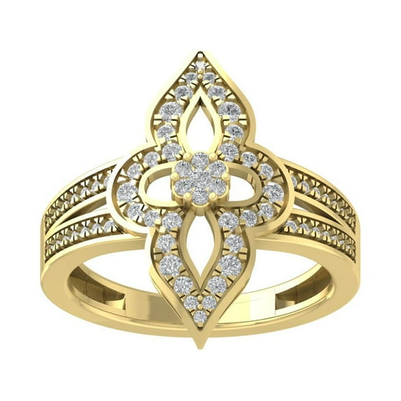 Araiya 14K Yellow Gold Diamond Sidestone Flower Ring for Women (1/2 cttw, I-J Color, I2-I3 Clarity), Size 10