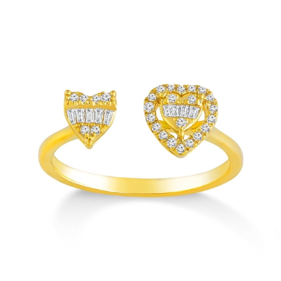 Araiya 14K Yellow Gold Diamond Sidestone Heart Band Ring for Women (1/5 cttw, I-J Color, I2-I3 Clarity), Size 7