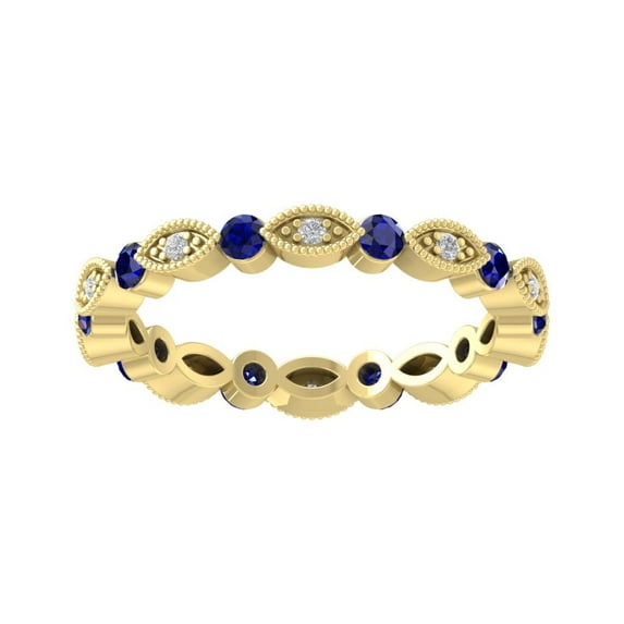 Araiya 14K Yellow Gold Diamond and Blue Sapphire Eternity Band Ring (1/10 cttw, I-J Color, I2-I3 Clarity), Size 7.5
