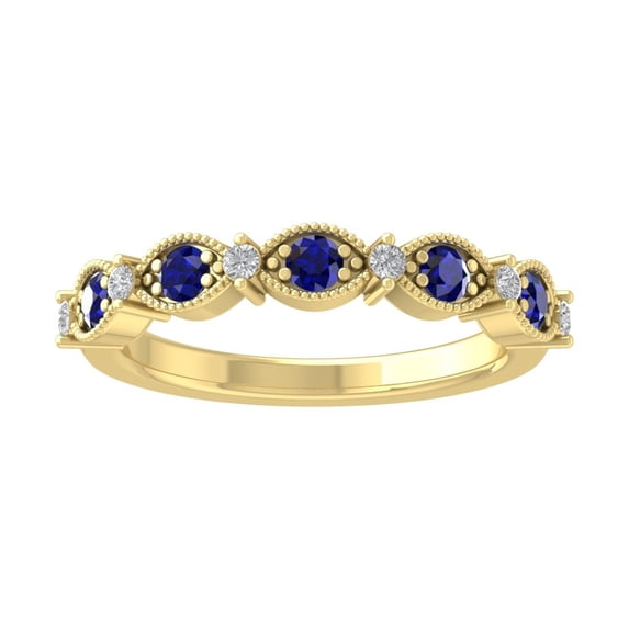 Araiya 14K Yellow Gold Diamond and Blue Sapphire Stackable Eternity Band Ring (1/10 cttw, I-J Color, I2-I3 Clarity), Size 10