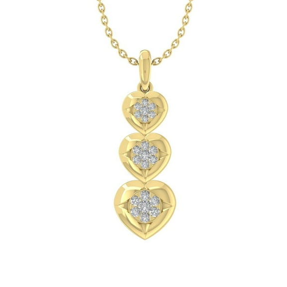 Araiya 14K Yellow Gold Round Diamond Heart Drop Pendant with Gold Plated Silver Chain Necklace (1/5 cttw, I-J Color, I2-I3 Clarity), 18"