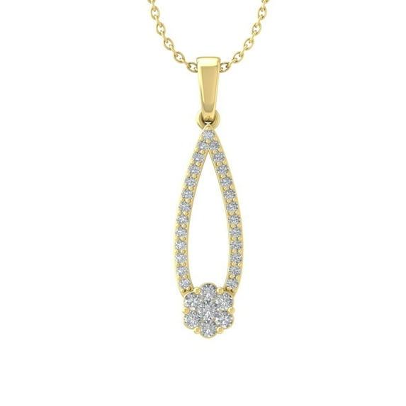 Araiya 14K Yellow Gold Round Diamond Pear Drop Pendant with Gold Plated Silver Chain Necklace (1/3 cttw, I-J Color, I2-I3 Clarity), 18"