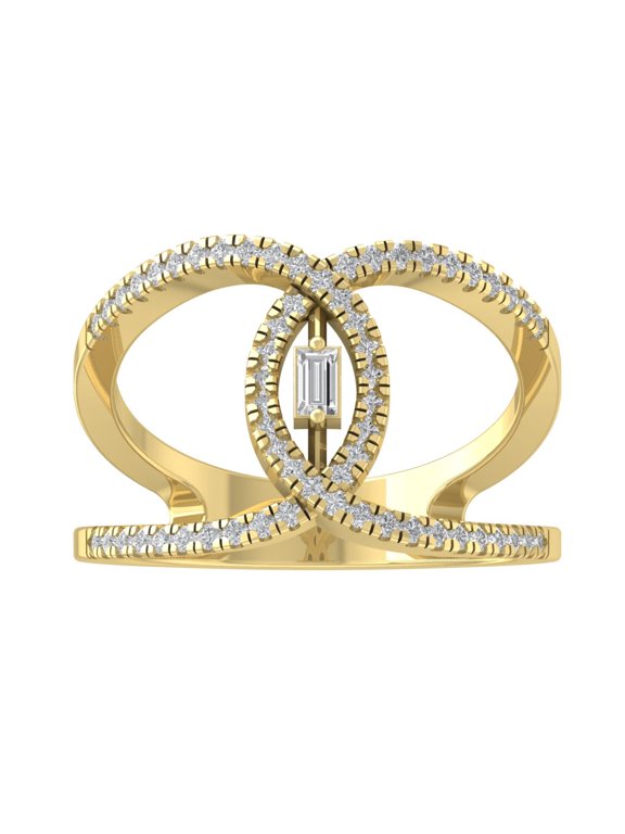 14K Yellow Gold Round and Baguette Diamond Space Band Ring (1/3 cttw, I-J Color, I2-I3 Clarity), Size 10