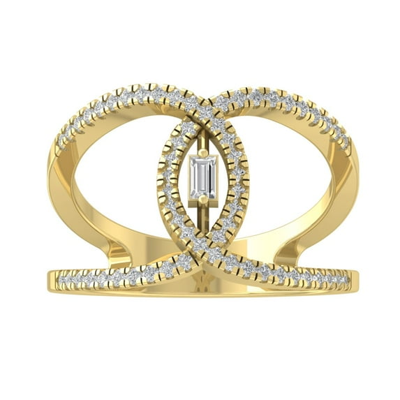 Araiya 14K Yellow Gold Round and Baguette Diamond Space Band Ring (1/3 cttw, I-J Color, I2-I3 Clarity), Size 8.5