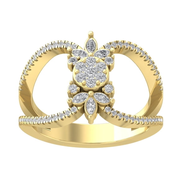 Araiya 14K Yellow Gold Round and Marquise Diamond Cluster Band Ring (1/2 cttw, I-J Color, I2-I3 Clarity), Size 5.5