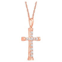 Araiya Fine Jewelry 10K Rose Gold Round Diamond Cross Pendant with Gold Plated Silver Rope Chain Necklace (1/3 cttw, I-J Color, I2-I3 Clarity), 18"