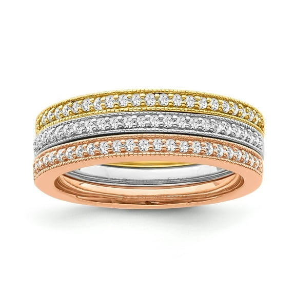 Araiya Fine Jewelry 10K Tri-Tone Gold Round-shape Lab Grown Diamond Stackable Band Ring ( 1/3 cttw, D-F Color, VS Clarity) Size 6.5