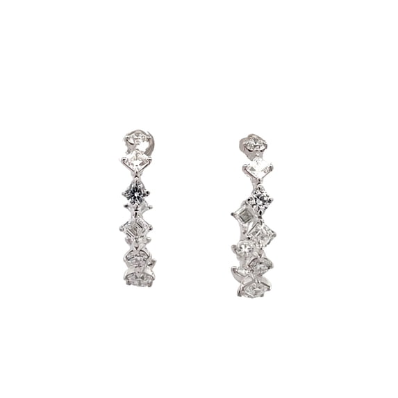 Araiya Fine Jewelry 10K White Gold Asscher-shape and Round-shape Lab Grown Diamond J-Hoop Earrings (2 1/2 cttw, D-F Color, VS1 Clarity)