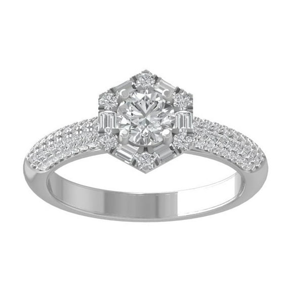 Araiya Fine Jewelry 10K White Gold Baguette and Round shape Lab Grown Diamond Halo Engagement Ring ( 1 cttw, D-F Color, VS Clarity) Size 9