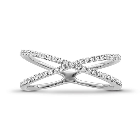 Araiya Fine Jewelry 10K White Gold Diamond Criss Cross Band Ring (1/5 cttw, I-J Color, I2-I3 Clarity), Size 7
