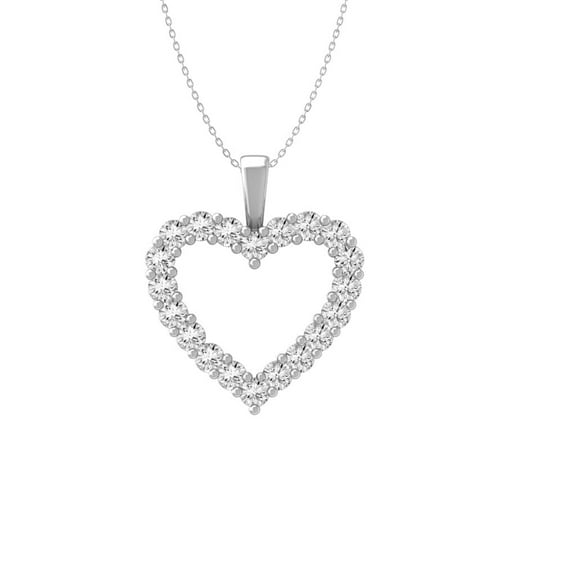 Araiya Fine Jewelry 10K White Gold Diamond Heart Pendant with Silver Cable Chain Necklace 18" (1 cttw, I-J Color, I2-I3 Clarity)