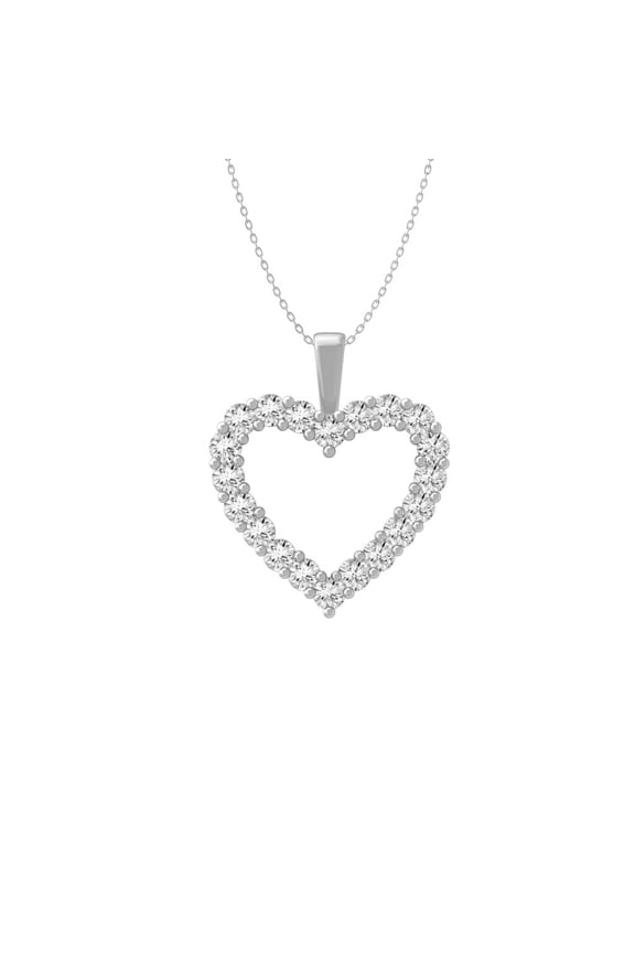 Fine Jewelry 10K White Gold Diamond Heart Pendant with Silver Cable Chain Necklace 18" (2 cttw, I-J Color, I2-I3 Clarity)