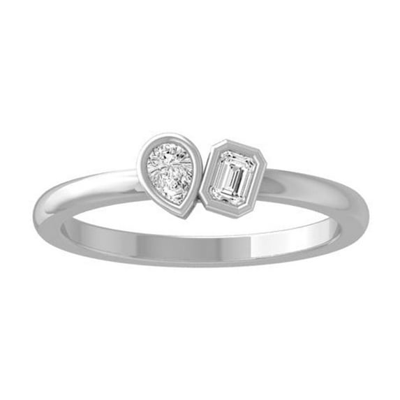 Araiya Fine Jewelry 10K White Gold Emerald and Pear-shape Lab Grown Diamond love Stone Promise Ring (1/4 Cttw, D-F Color, VS1 Clarity) Size 5.5