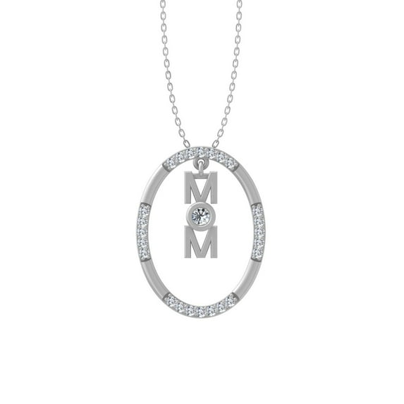 Araiya Fine Jewelry 10K White Gold Lab Grown Diamond Mom Pendant with Silver Cable Chain Necklace 18" (1/5 cttw, D-F Color, VS Clarity)