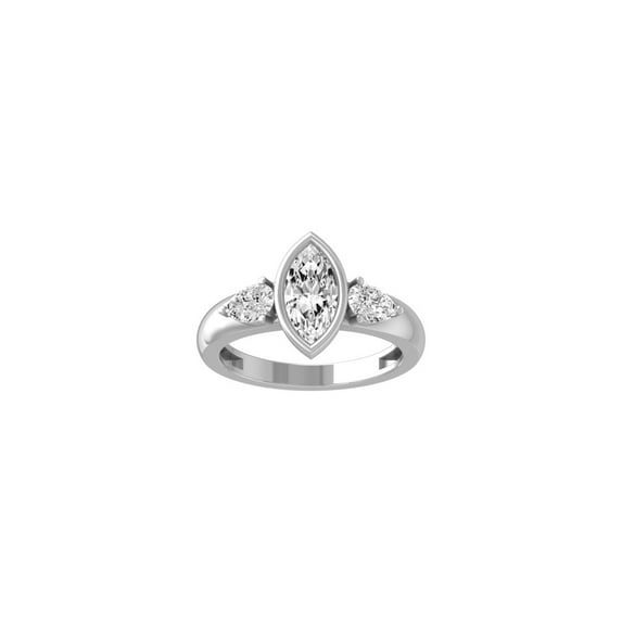 Araiya Fine Jewelry 10K White Gold Marquise and Pear-shape Lab Grown Diamond Three Stone Wedding Band Ring (1 1/2 Cttw, D-F Color, VS1 Clarity) Size 9