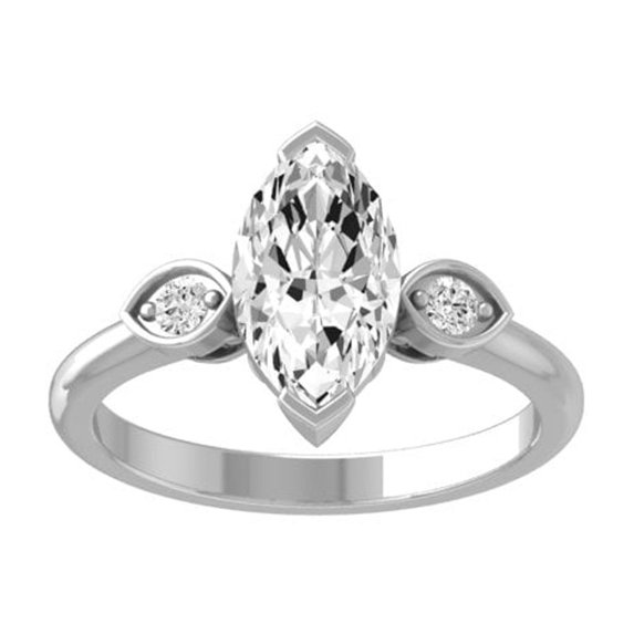Araiya Fine Jewelry 10K White Gold Marquise and Round-shape Lab Grown Diamond Three Stone Wedding Band Ring (1 5/8 Cttw, D-F Color, VS1 Clarity) Size 8