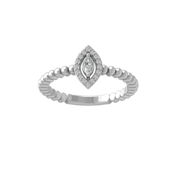 Araiya Fine Jewelry 10K White Gold Marquise and Round shape Lab Grown Diamond Promise Ring ( 1/6 cttw, D-F Color, VS Clarity) Size 5